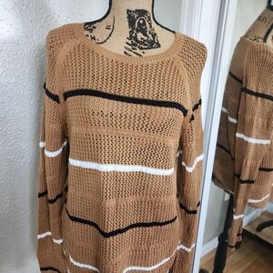 Calvin Klein Collection Tan and Black Striped Sweater